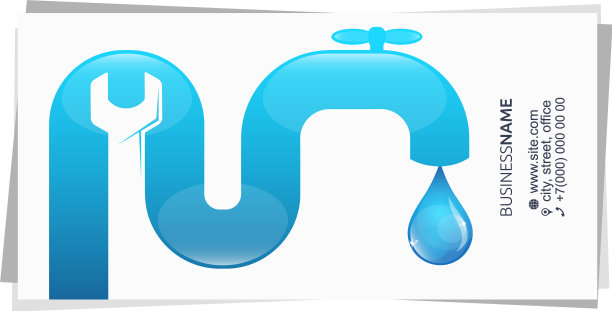 带水龙头和扳手的水管名片图片下载