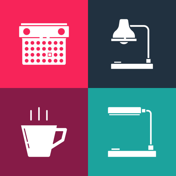 设置流行艺术台灯、咖啡杯和日历图片下载