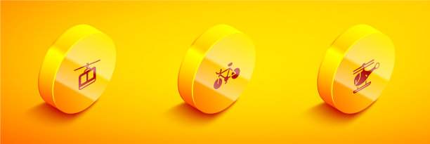 设置等距缆车、自行车和直升机图片下载