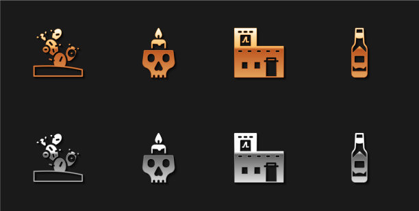 把仙人掌点燃的蜡烛放在墨西哥骷髅屋上图片下载