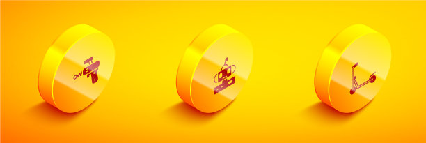 设置等距射线枪机器人玩具和滑板车图标图片下载