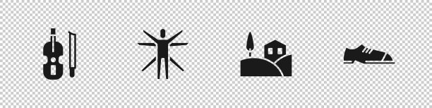 设置小提琴和维特鲁威人村景观图片下载