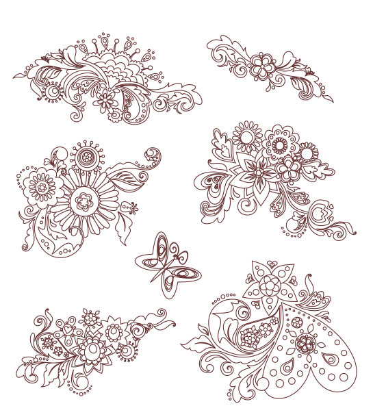 曼海蒂花卉设计复古元素图片下载