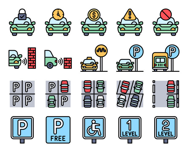 停车场相关的充满图标集图片下载