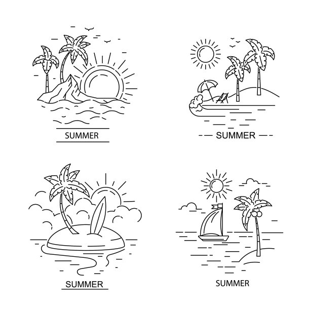 夏季标识概念黑细线标识徽章图片下载