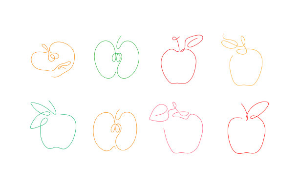 贴纸一线艺术风格的苹果抽象食品图片下载
