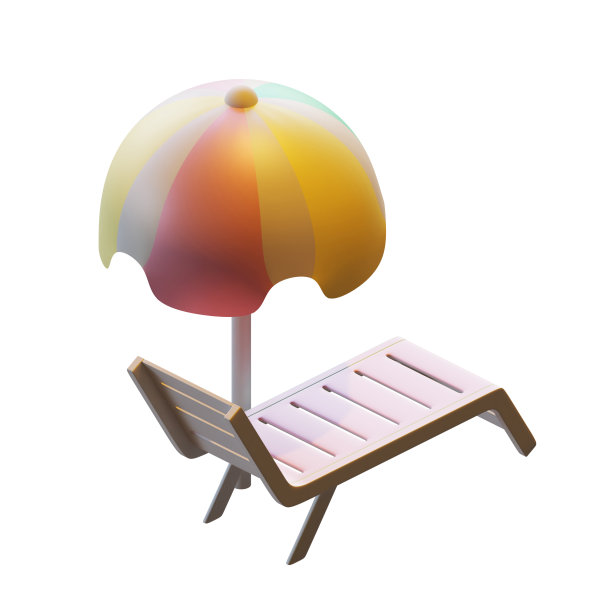 夏季长椅和雨伞3D渲染插图，适合夏季，旅游，假日，或度假事件的主题。图片下载