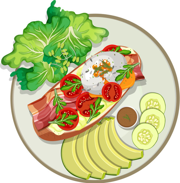 俯视图早餐盘孤立图片下载