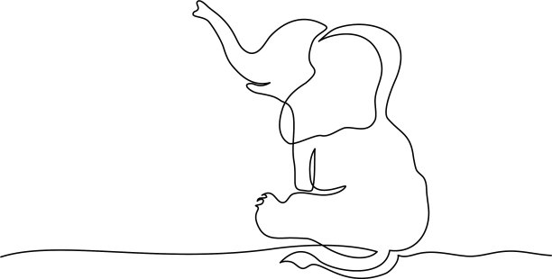 坐着的大象连续画了一条线图片下载