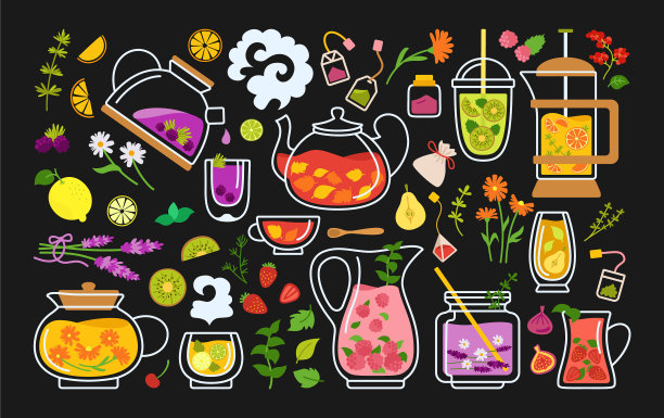 杯茶鸡尾酒卡通套马克杯茶壶黑色图片下载