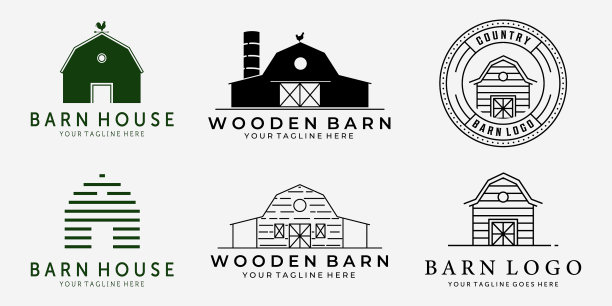 Set bundle barn vintage line art logo设计图片下载