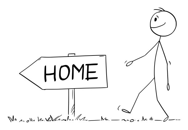 人走在路上或回家的路，矢量卡通棍人物插图图片下载