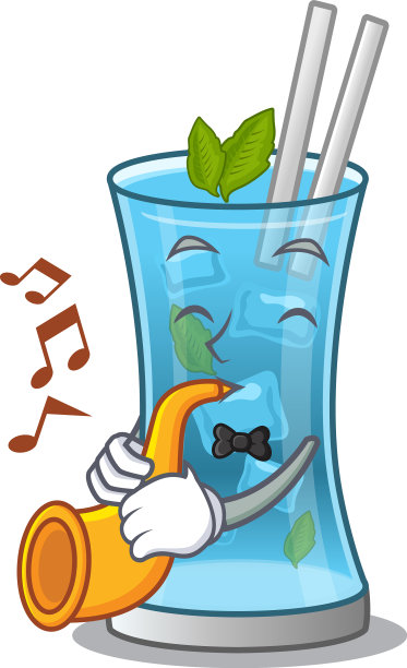 蓝色夏威夷鸡尾酒音乐家卡通设计图片下载