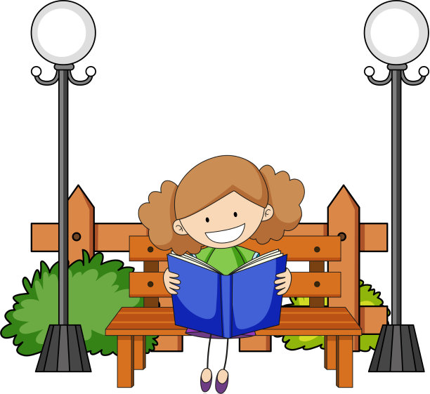 可爱的女孩看书涂鸦卡通人物图片下载