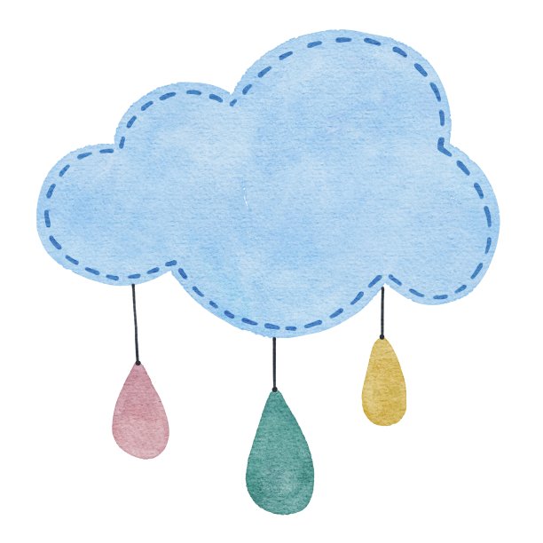 手绘水彩画可爱的雨云宝贝孤立纺织品装饰。用于海报、卡片、明信片、印刷、纺织、装饰、儿童书籍、请柬、插图图片下载