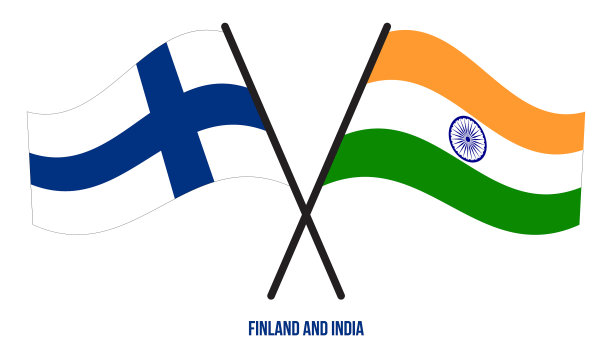 芬兰和印度的国旗交叉飘扬图片下载