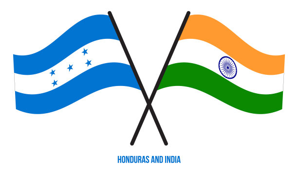 洪都拉斯和印度的国旗交叉飘扬图片下载