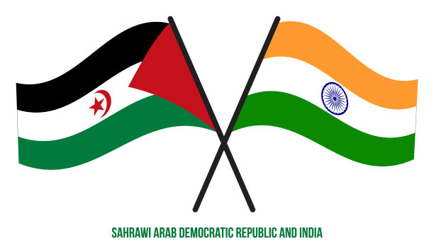 撒哈拉和印度国旗交叉飘扬图片下载