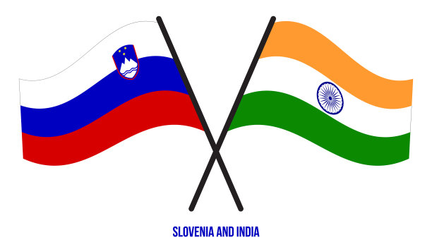 斯洛文尼亚和印度的国旗交叉飘扬图片下载
