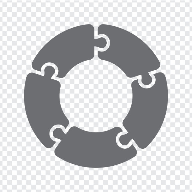 简单的灰色图标谜题。简单的图标圆形拼图的五个元素上透明的背景为您的网站设计，应用程序，UI。EPS10。图片下载