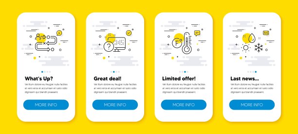 向量集的旅程路径，华氏温度计和在线测试线图标设置。向量图片下载