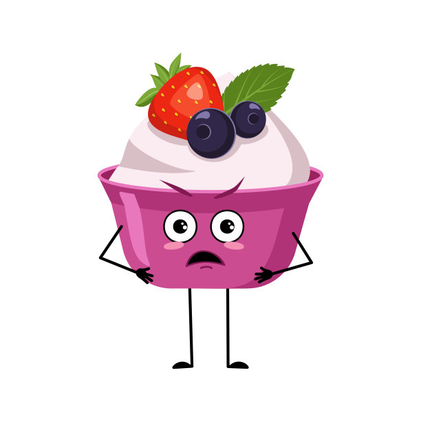 可爱的蛋糕或酸奶人物与愤怒的情绪图片下载