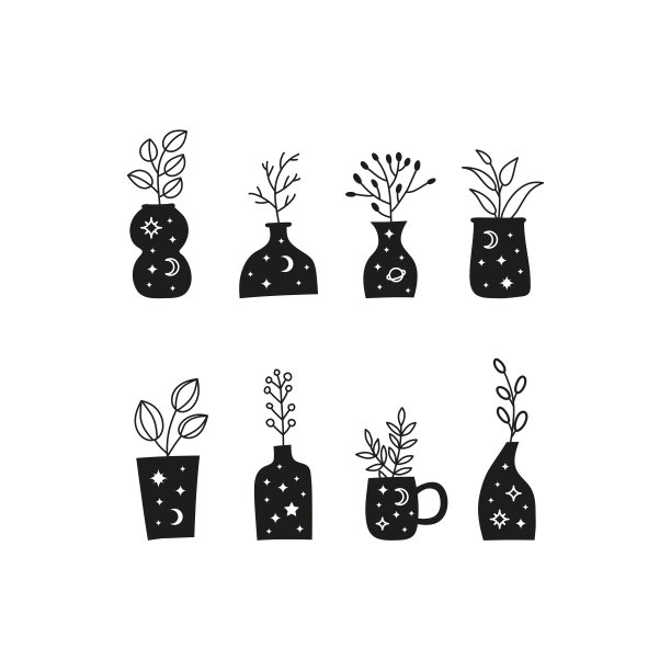 一套不同的黑色天宫植物。图片下载