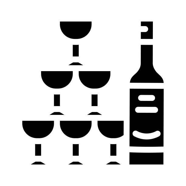 香槟婚礼饮料的客人字形图标矢量插图图片下载