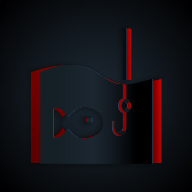 剪纸鱼钩水下与鱼的图标图片下载