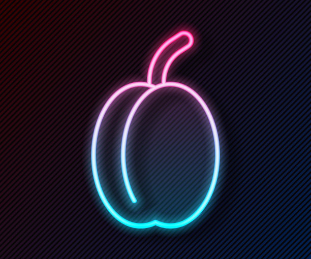发光的霓虹灯线李子水果图标孤立发光的霓虹灯线背景。向量图片下载