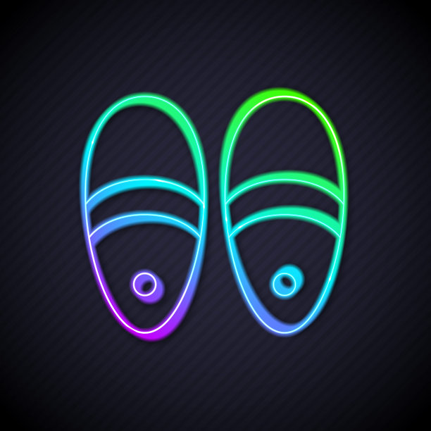 发光的霓虹灯线拖鞋图标孤立在黑色的背景。人字拖的迹象。向量图片下载