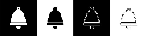 设置教堂钟图标孤立的黑色和白色背景。报警标志、服务铃、手铃标志、通知标志。向量图片下载