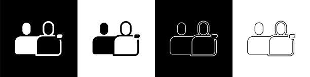 设置BFF或最好的朋友永远孤立的黑白背景图标。向量图片下载