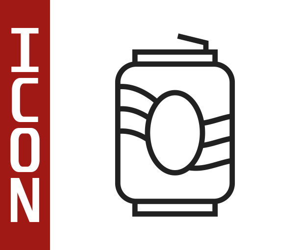 黑线汽水罐图标孤立在白色背景。向量图片下载