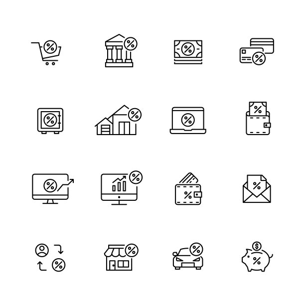 金融图标：像素完美可编辑笔画图片下载