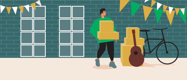 后院车库出售，复制空间模板，平面矢量股票插图与跳蚤市场卖家和用过的货物图片下载