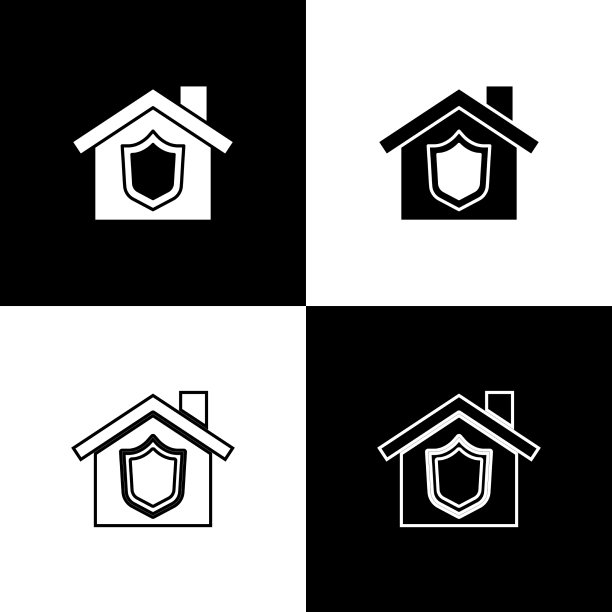 设置房子与盾牌图标隔离在黑色和图片下载