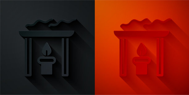 剪纸香薰烛的图标孤立在黑色和图片下载