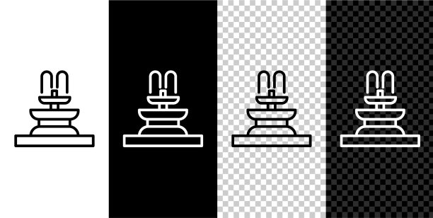 设置线喷泉图标隔离在黑白上图片下载