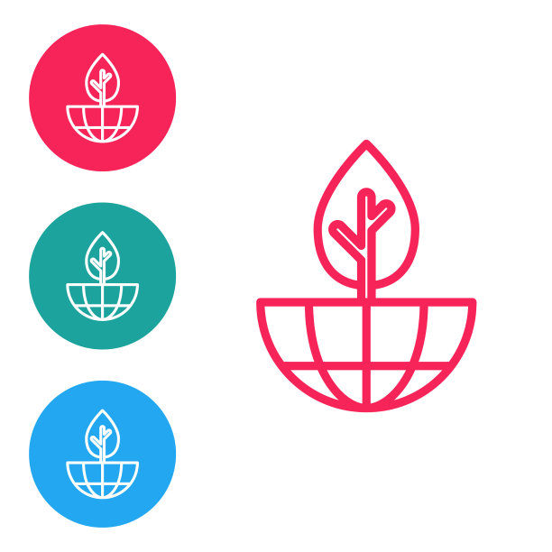 红线地球地球仪和植物图标隔离图片下载