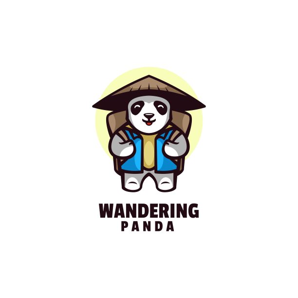 矢量插画流浪熊猫吉祥物卡通风格。图片下载