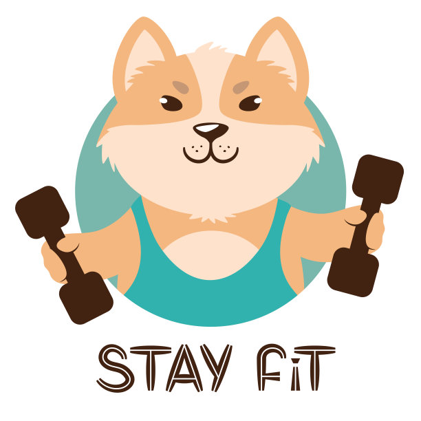 矢量插图的可爱的卡通狗哑铃和口号保持健康图片下载