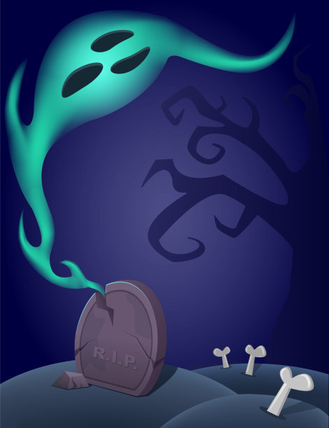 万圣节的背景有墓地、坟墓和飞来吓人的鬼魂图片下载