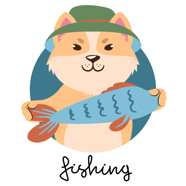 矢量插图的一个可爱的卡通泰迪狗在一顶鱼签名钓鱼的帽子图片下载