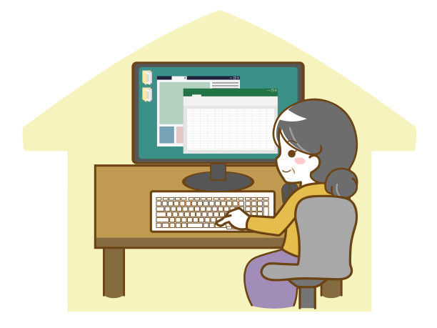 中年妇女在家里用电脑工作图片下载