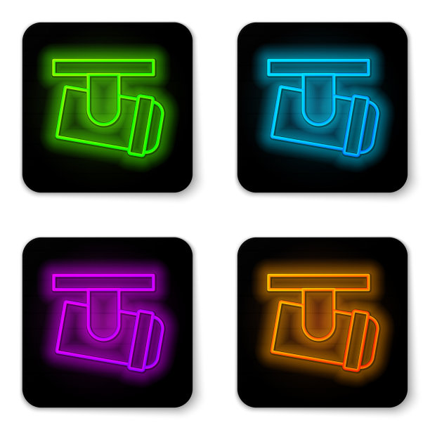 发光的霓虹灯线和led轨道灯图片下载