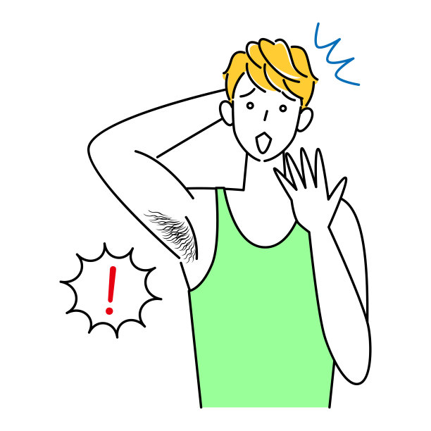 为体毛（腋毛）烦恼的可爱男人，简单矢量插画图片下载