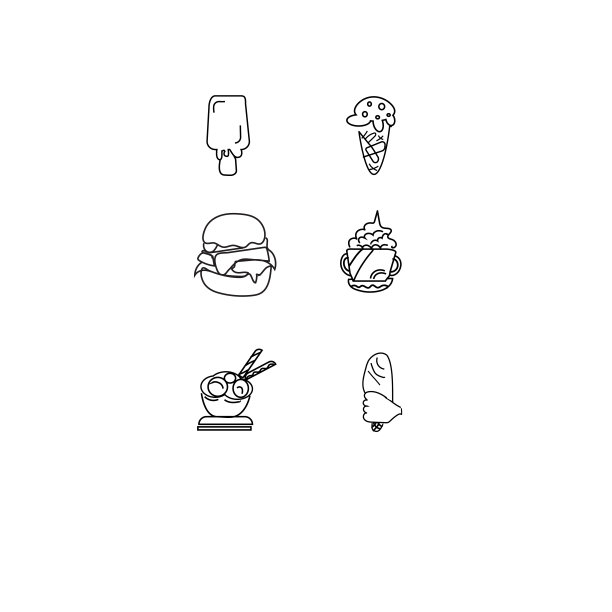矢量快餐图标设置，奶酪汉堡和冰淇淋图片下载