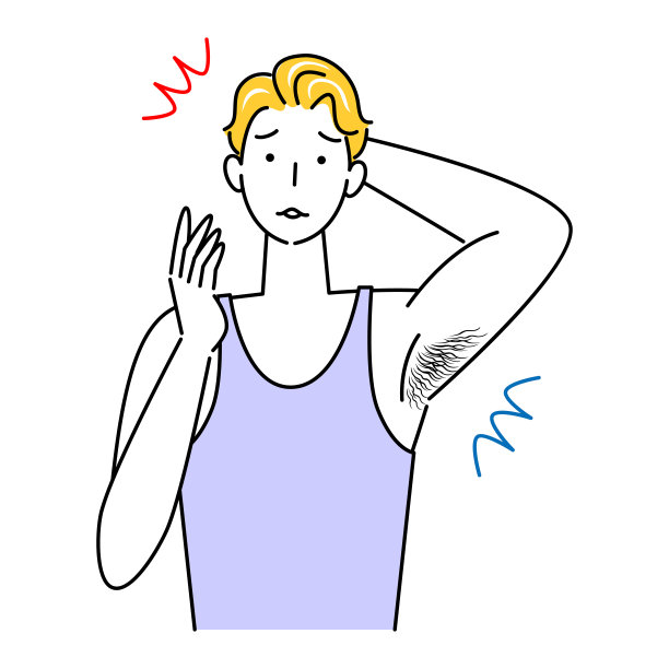 为体毛（腋毛）烦恼的可爱男人，简单矢量插画图片下载