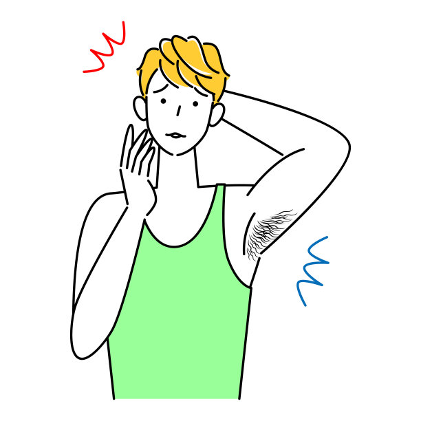 为体毛（腋毛）烦恼的可爱男人，简单矢量插画图片下载